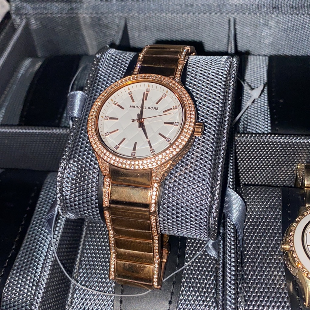 Mk Stunning Diamond Quilted Cut Rose Gold Watch